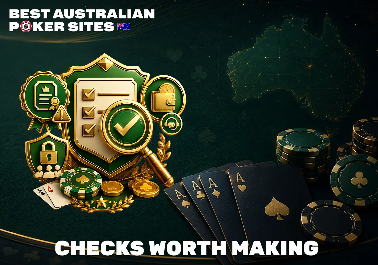 Online poker safety checklist featuring account security and site verification elements