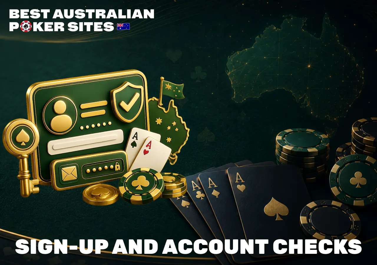Poker account registration illustration with identity checks and secure player verification